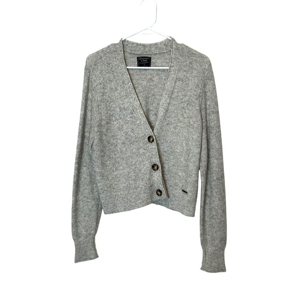 Abercrombie & Fitch Womens Gray Button-Up Knit Cardigan Sweater XL